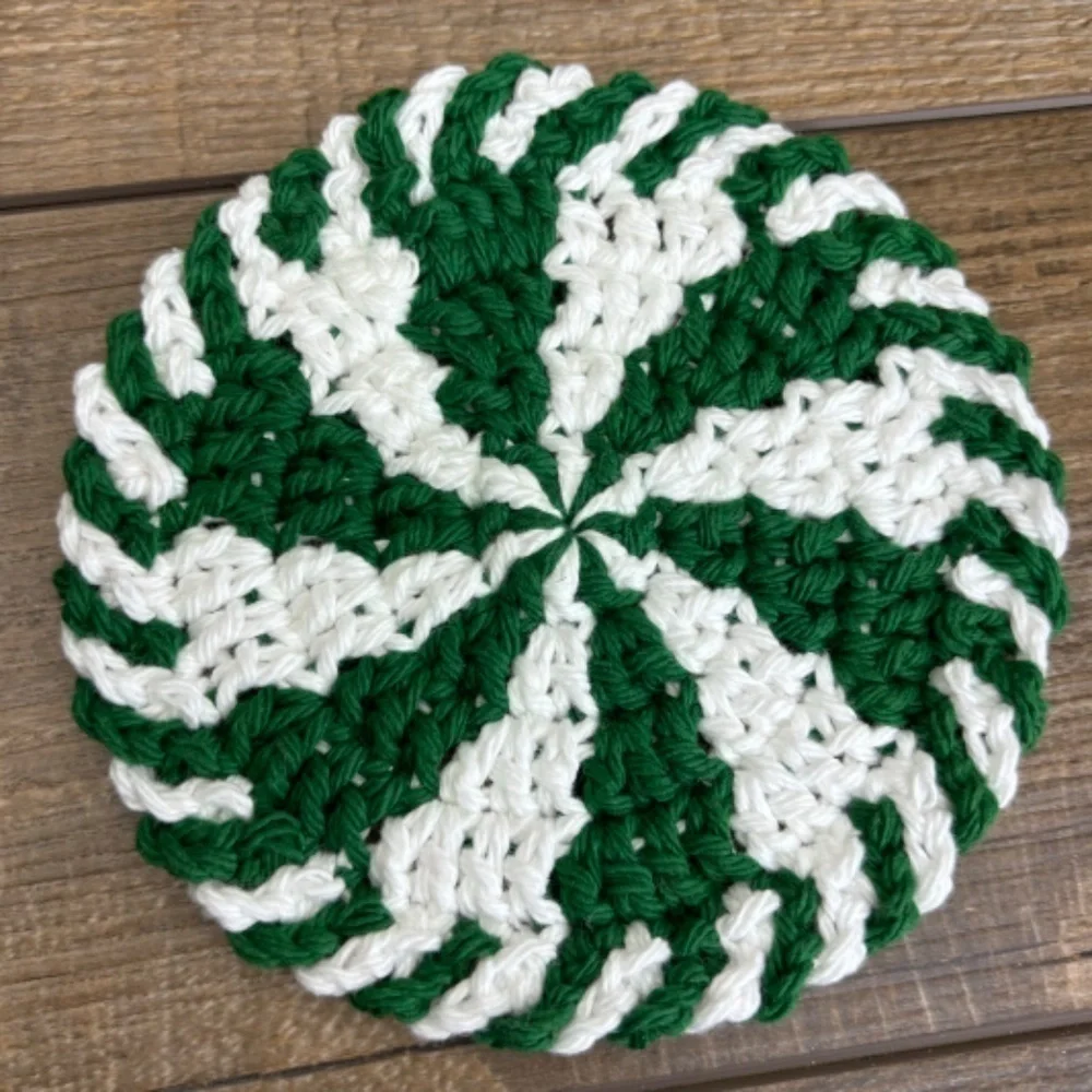 Handcrafted Crochet Peppermint Coasters Christmas‎ Holiday Set of 4 Cotton
